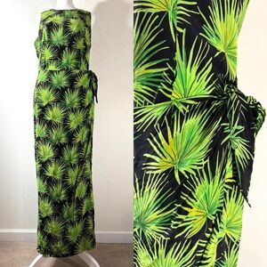 August Hale Vintage Silk Tropical Palm Print Maxi Dress Womens Sz 8